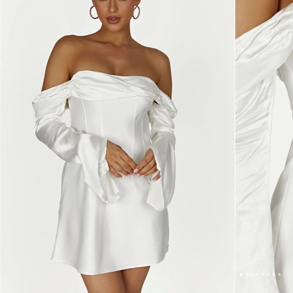 Giselle Off Shoulder Satin Mini Dress